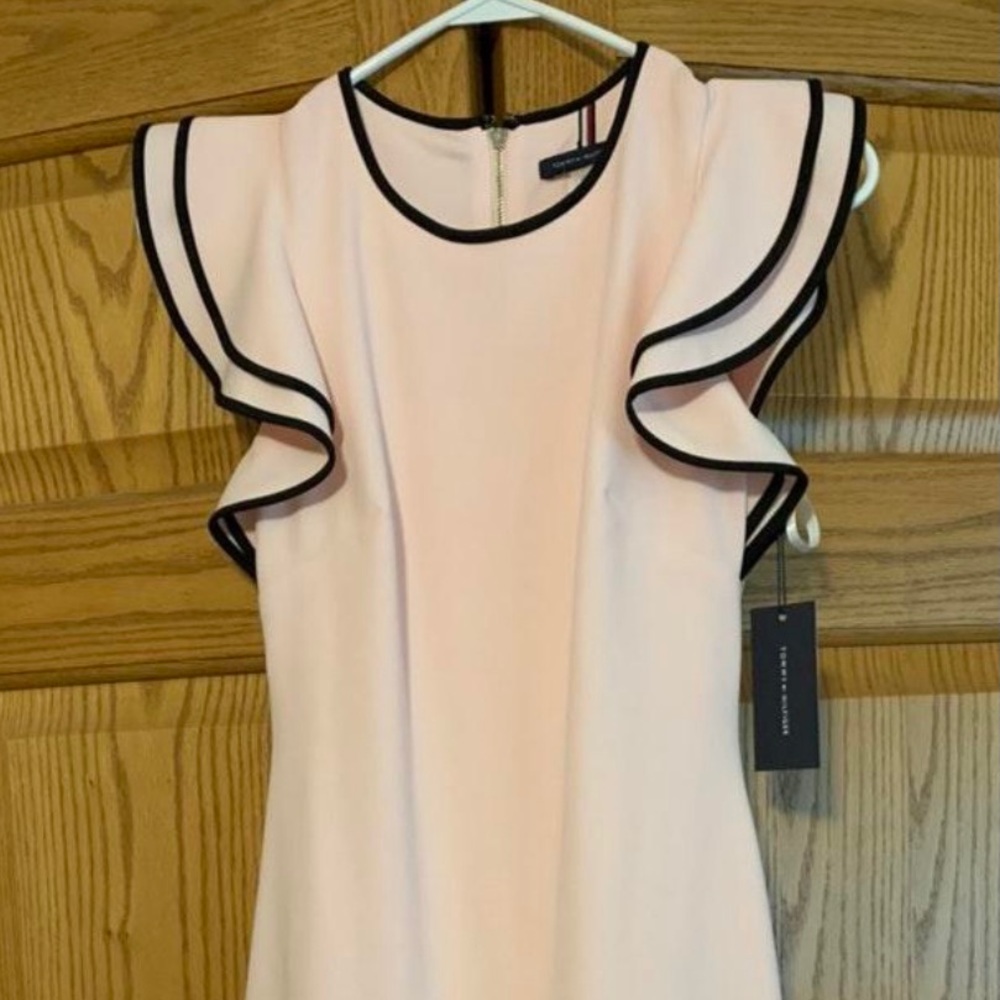 Pink Ruffle Tommy Hilfiger Black Trim Knee Dress